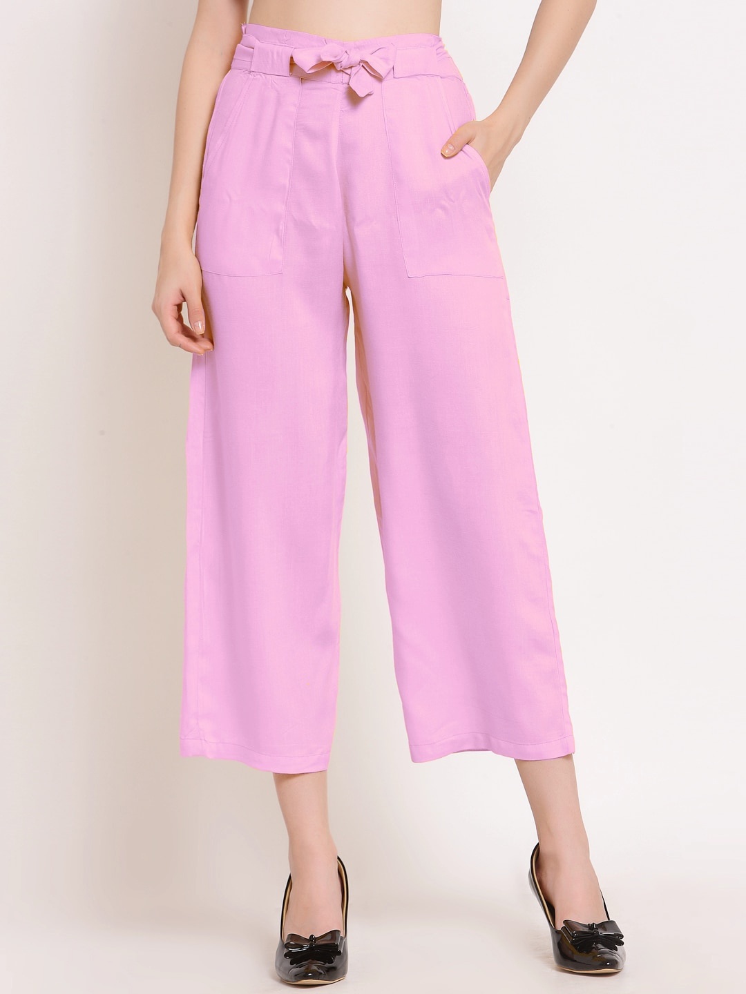 

PATRORNA Women Smart Regular Fit Culotte Culottes Trousers With Belt, Pink