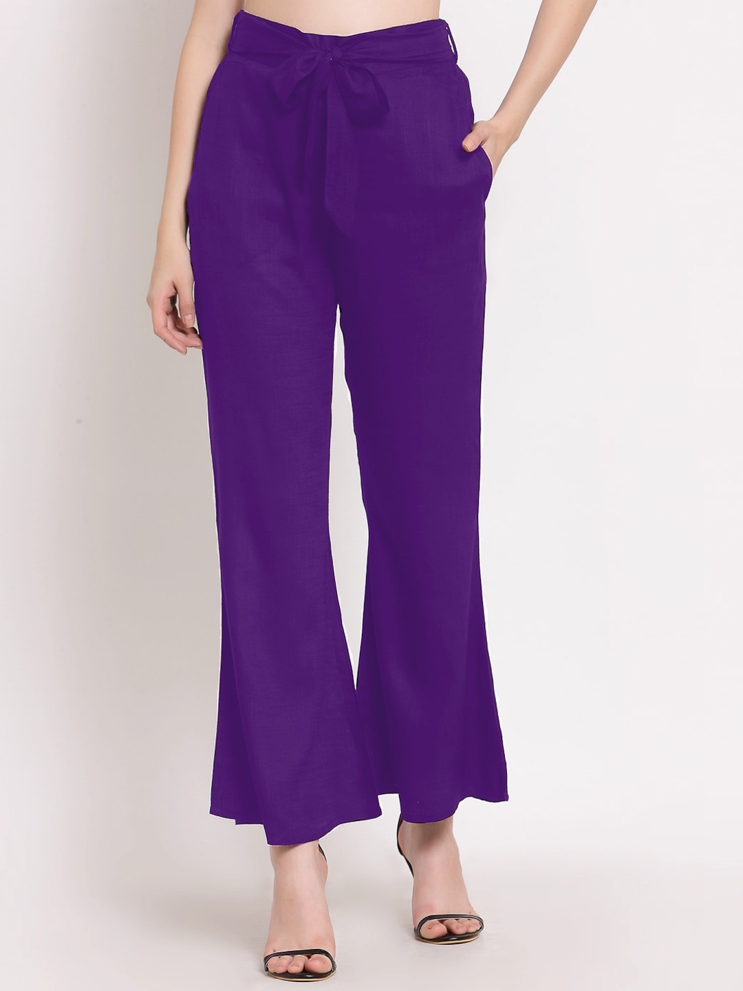

PATRORNA Women Straight Fit Bootcut Smart Bootcut Trousers With Belt, Purple
