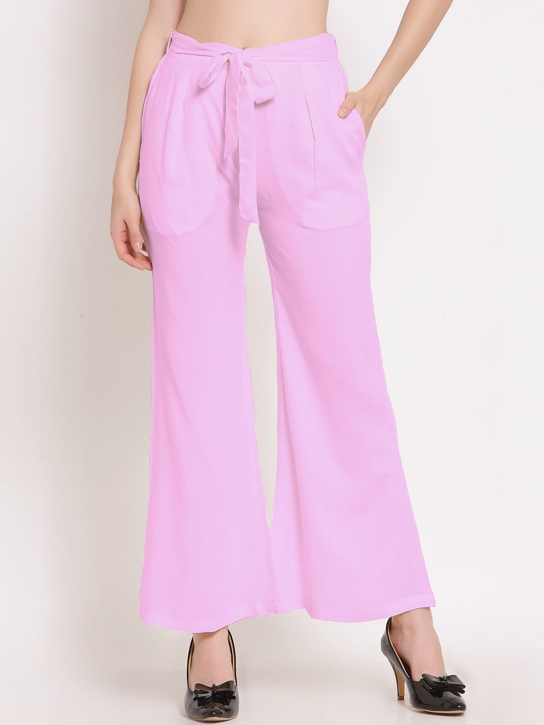 

PATRORNA Women Smart Tapered Fit Culotte Trousers With Belt, Pink