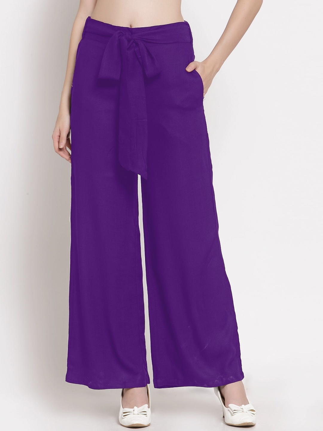 

PATRORNA Women Smart Loose Fit Boyfriend Trousers With Belt, Purple