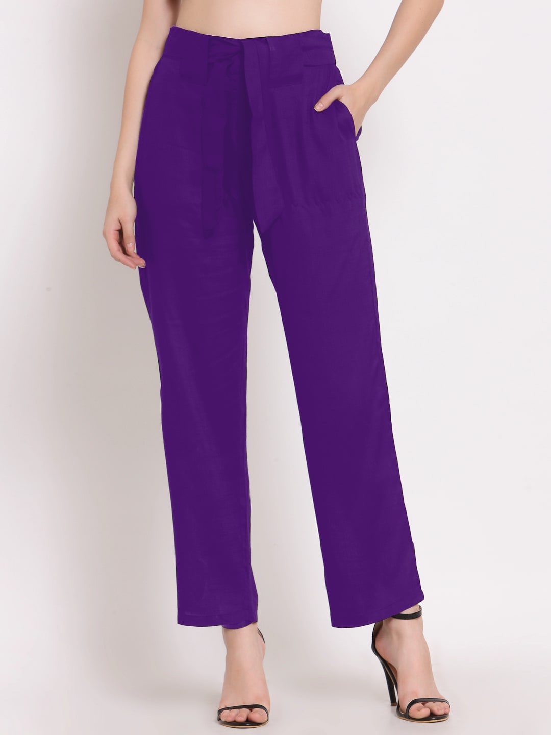 

PATRORNA Women Straight Fit Culotte Smart Straight Fit Trousers With Belt, Purple