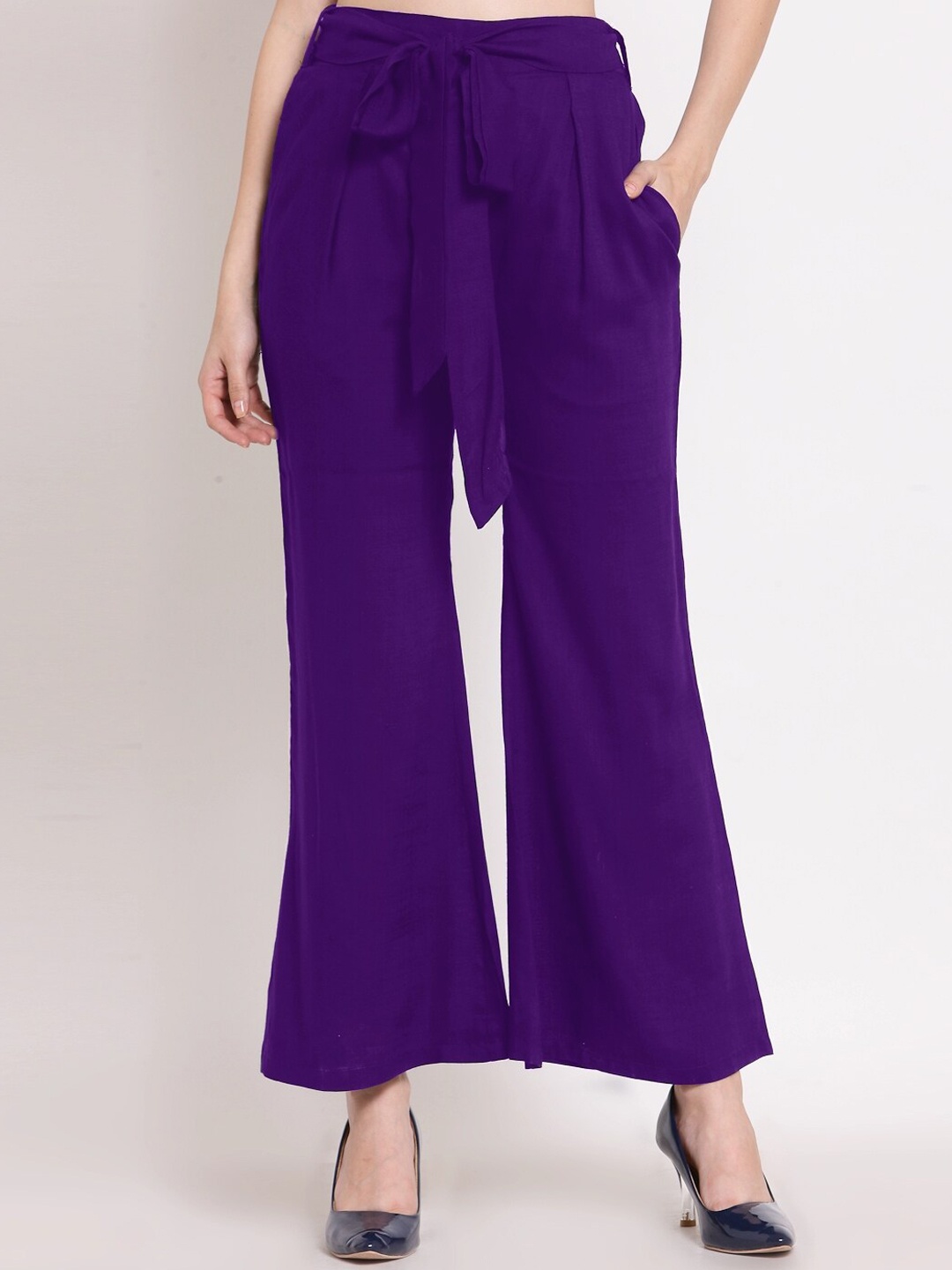 

PATRORNA Women Smart Tapered Fit Pleated Trousers, Purple