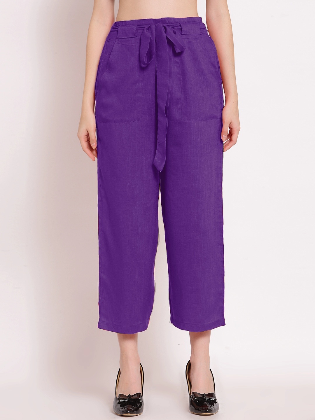 

PATRORNA Women Smart Pleated Culottes Trousers, Purple