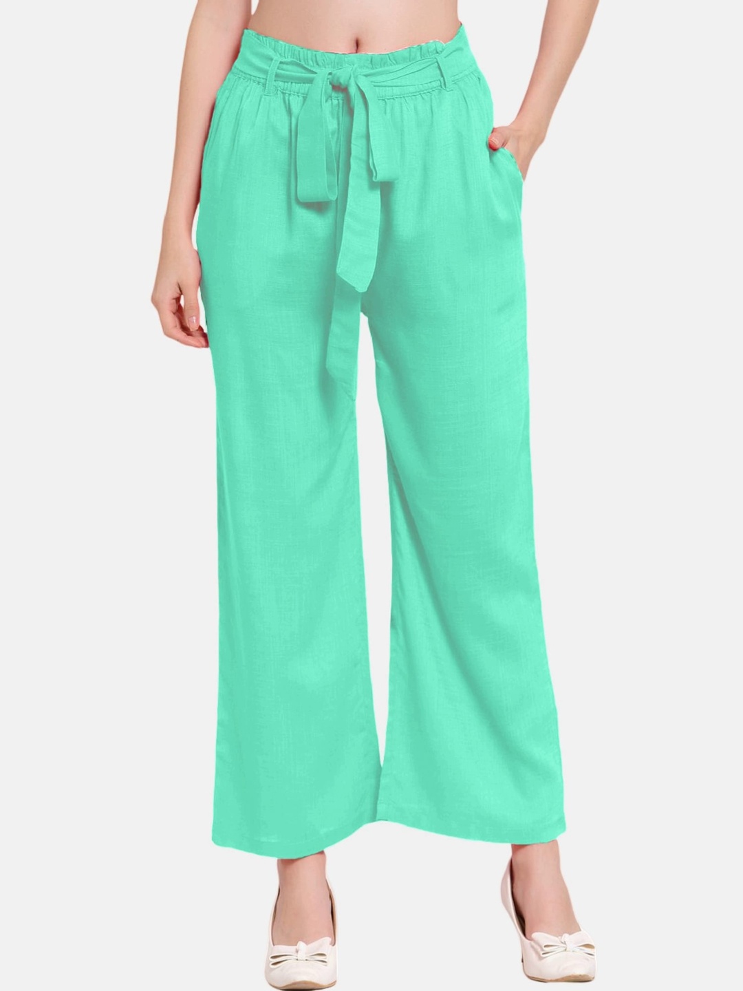 

PATRORNA Women Smart Loose Fit Pleated Trousers, Green