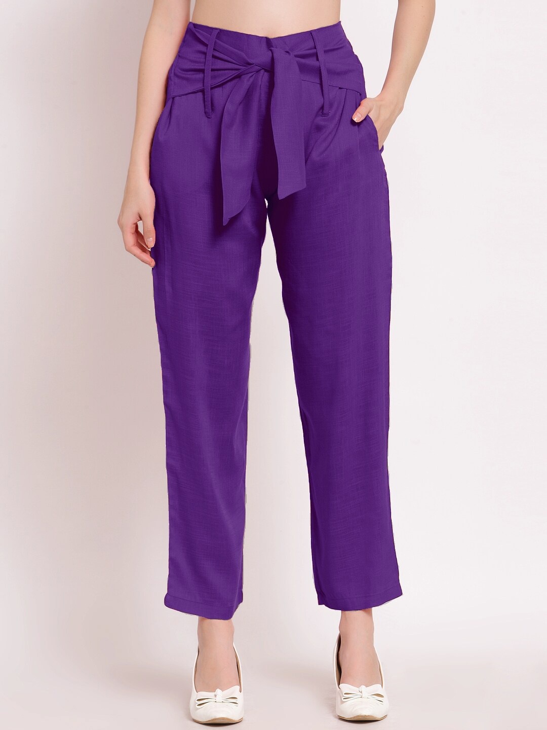 

PATRORNA Women Smart Pleated Trousers, Purple