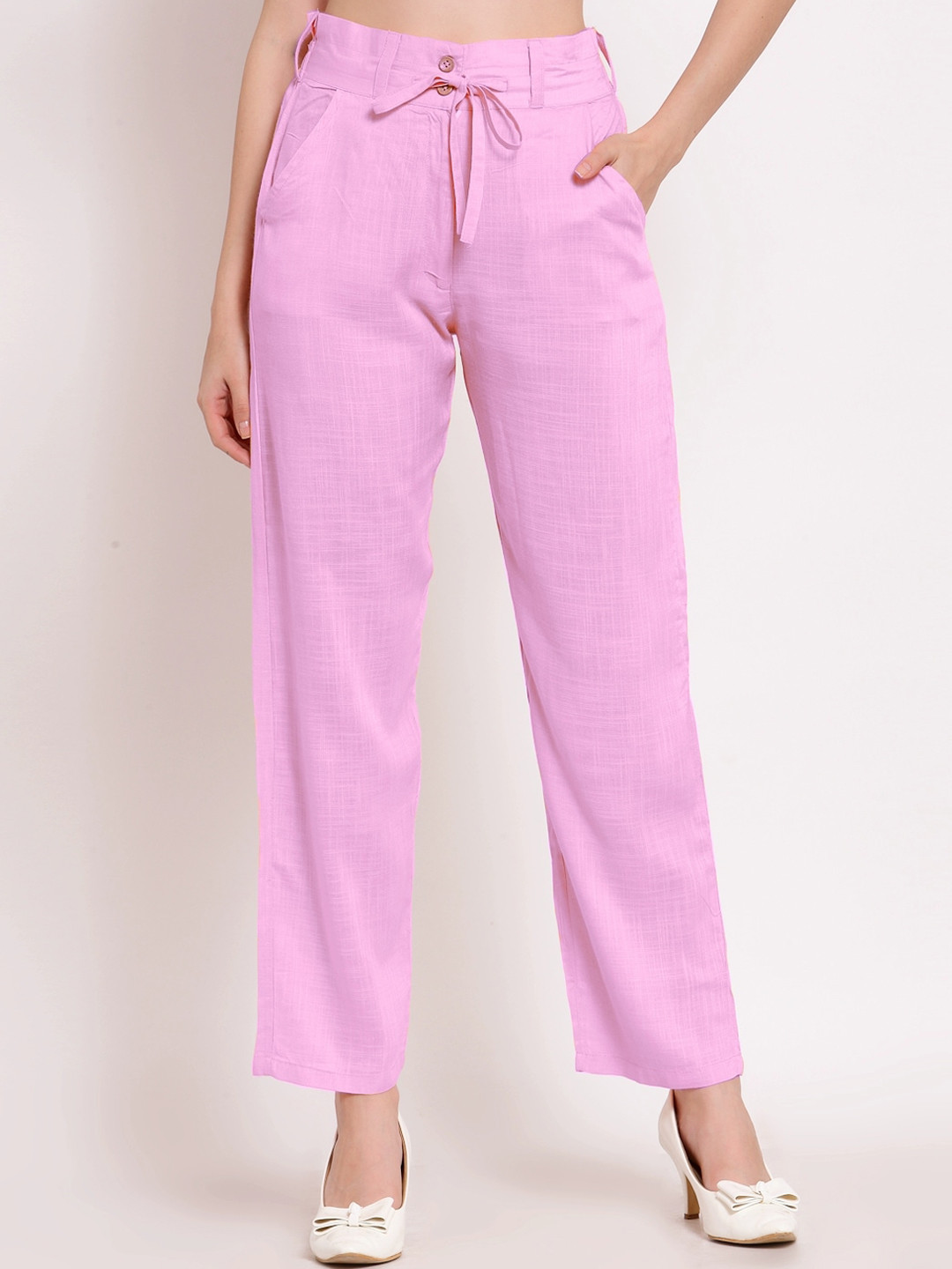 

PATRORNA Women Smart Regular Fit Trousers, Pink
