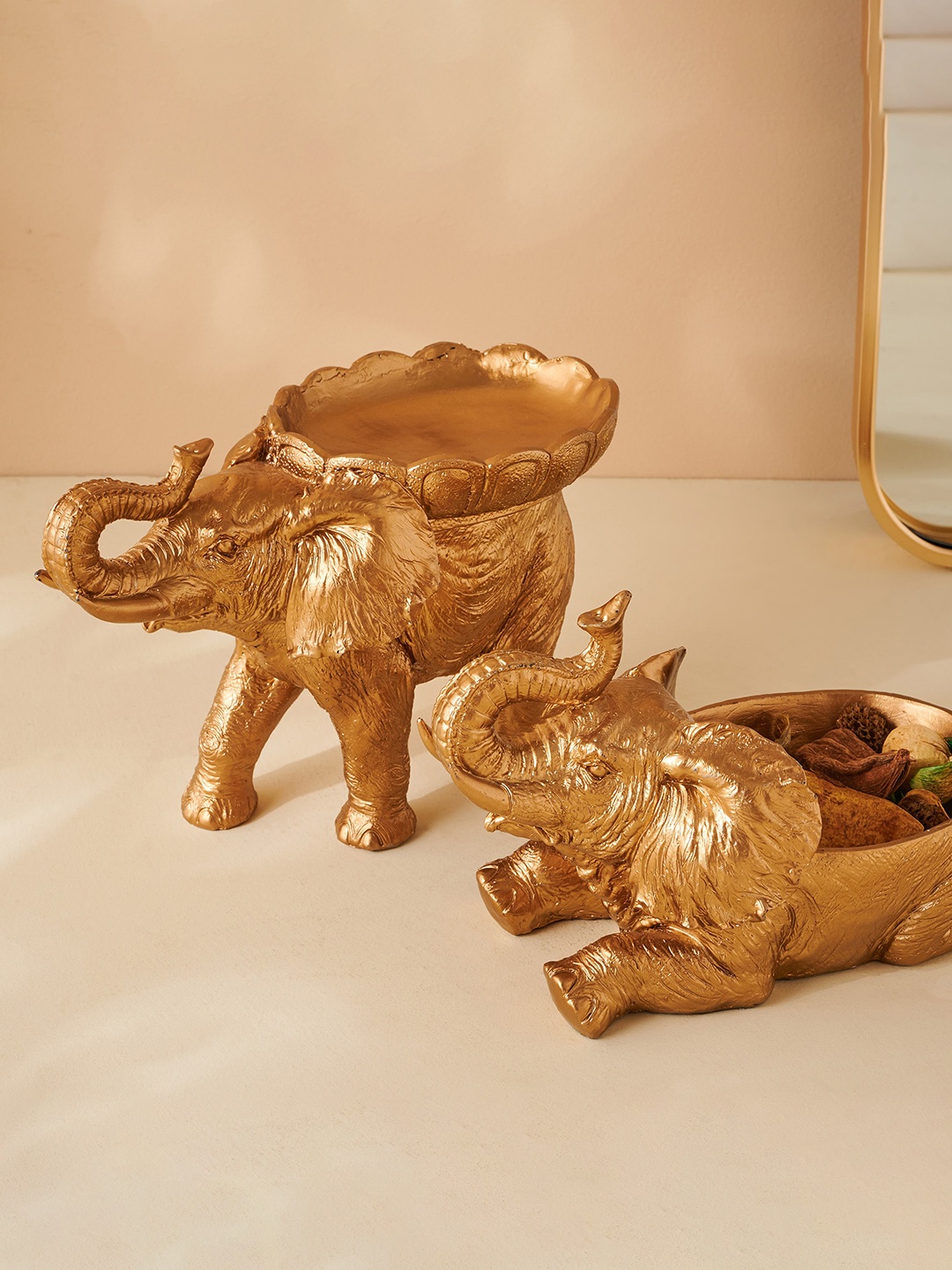 

Home Centre Hoovu Golden Standing Elephant Decorative Bowl, Gold