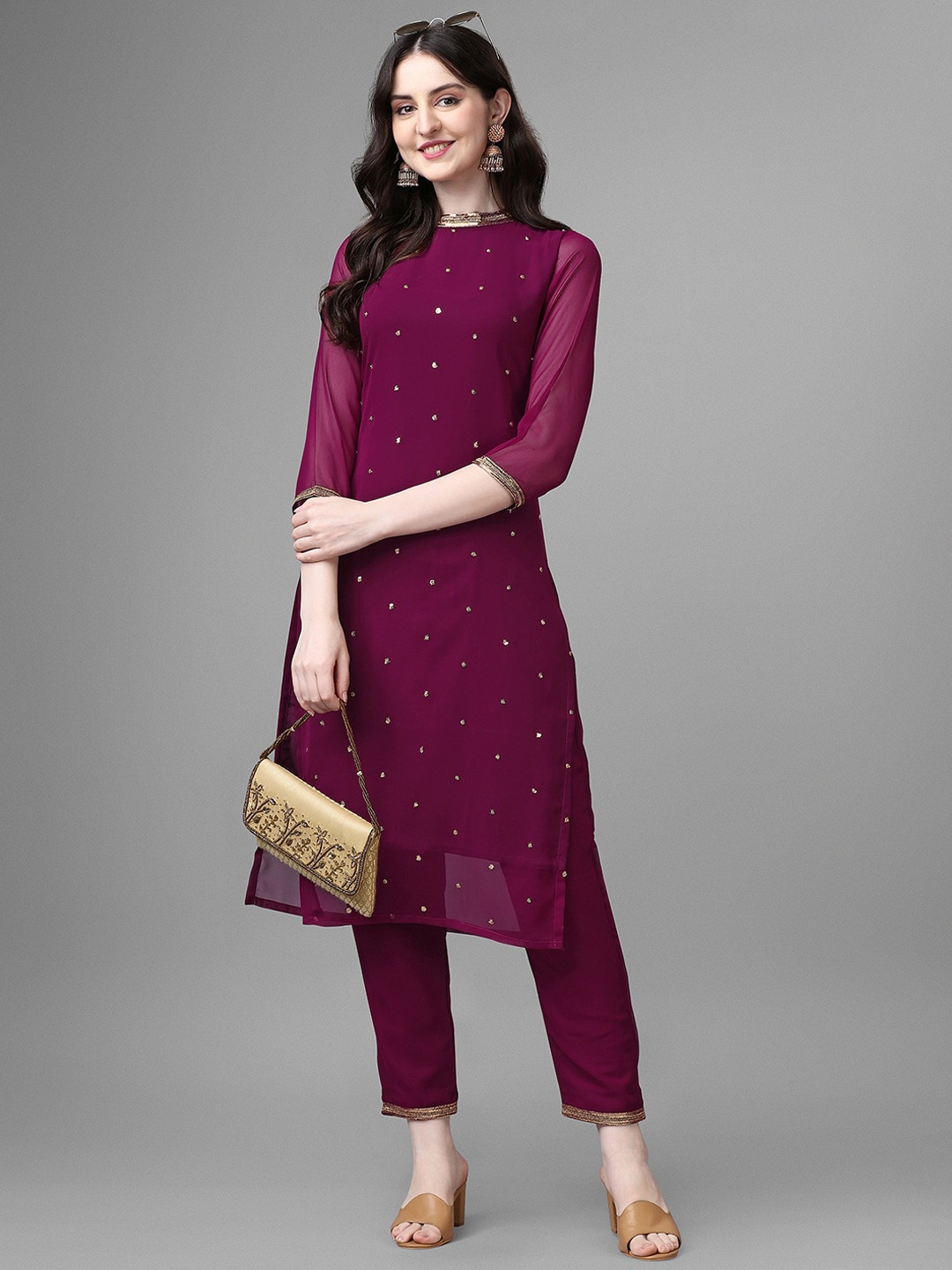 

GORGONE Georgette Sequence Embroidery Kurta, Purple
