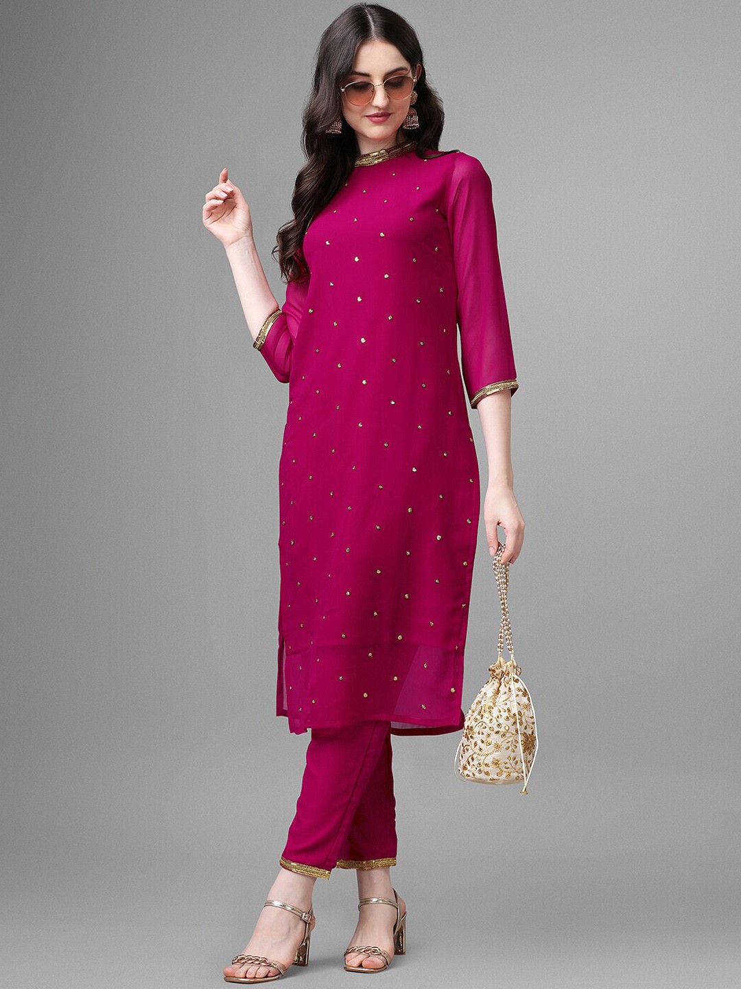 

GORGONE Georgette Sequence Embroidery Kurta, Pink