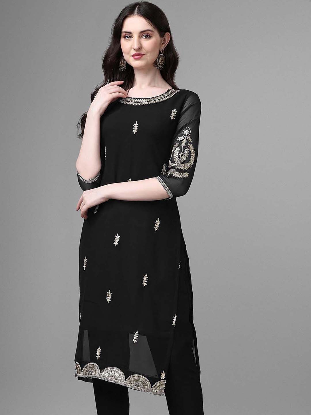 

GORGONE Georgette Sequence Embroidery Kurta, Black