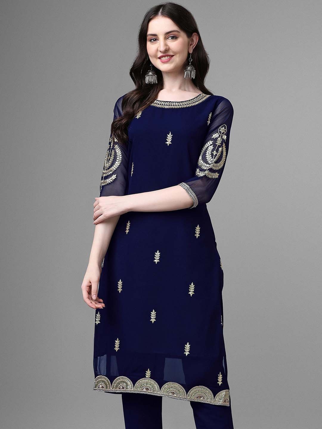 

GORGONE Georgette Sequence Embroidery Kurta, Blue