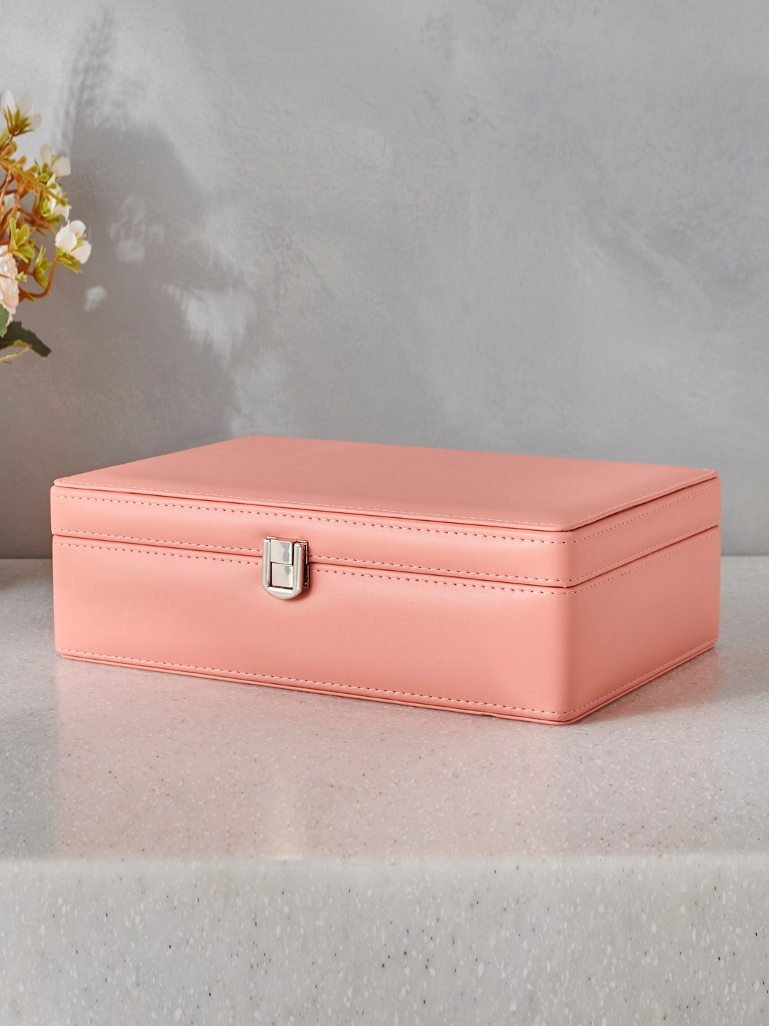

Home Centre Orion Emma Peach-Colored Solid Faux Leather Jewellery Box