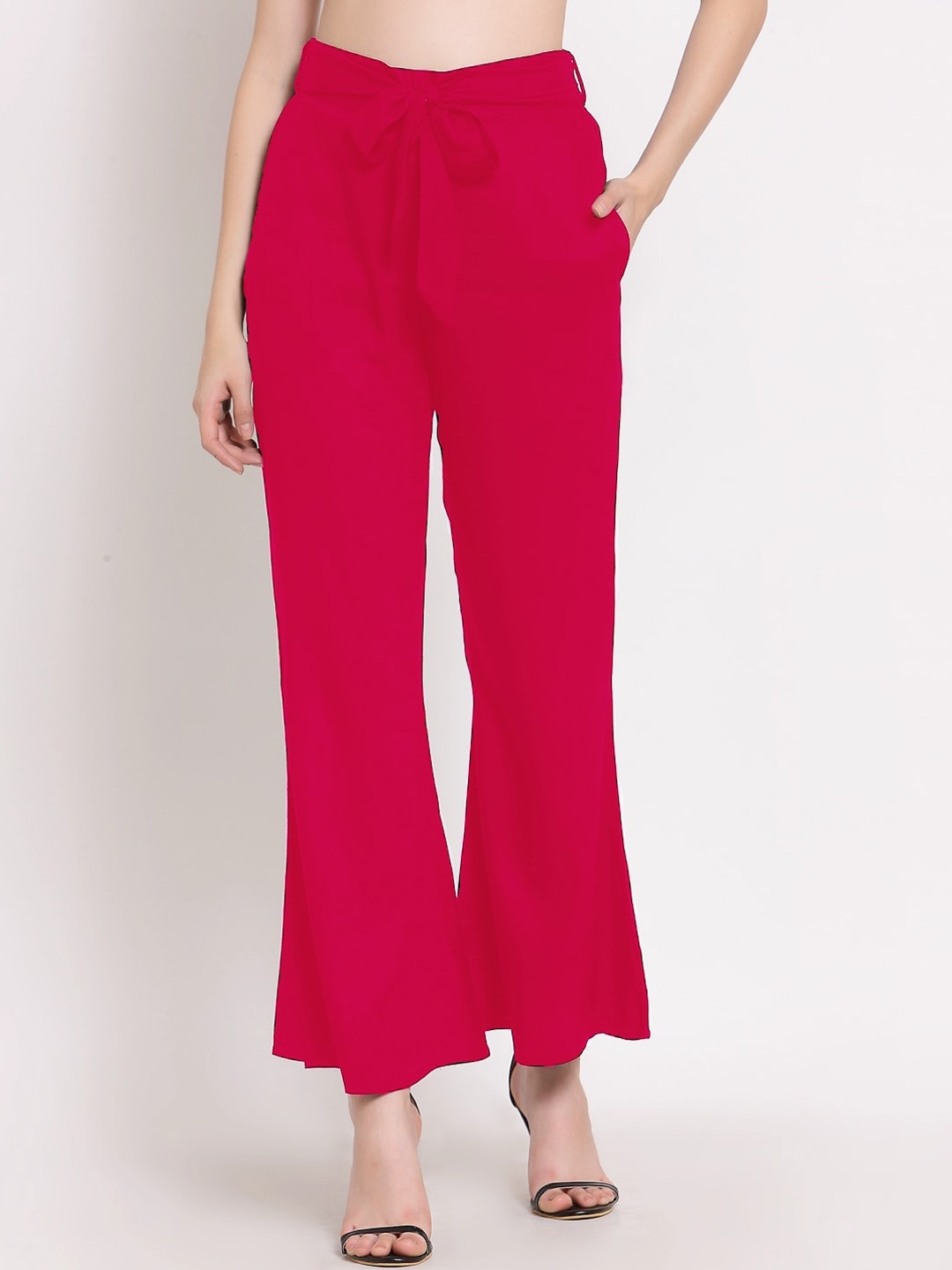 

PATRORNA Women Plus Size Mid-Rise Smart Straight Plain Bootcut Trousers, Pink