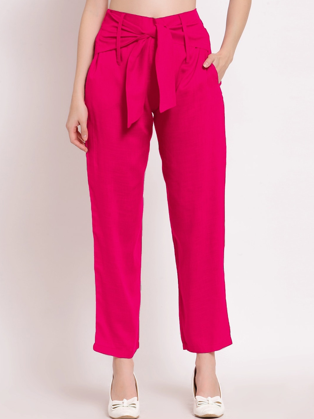 

PATRORNA Women Smart Pleated Trousers, Pink