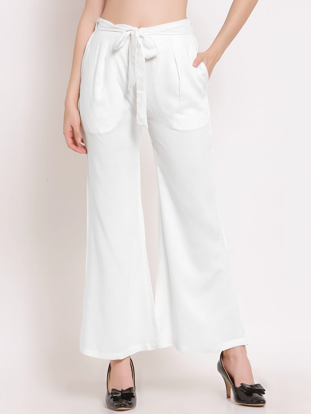 

PATRORNA Women Smart Tapered Fit Mid-Rise Parallel Trousers, White