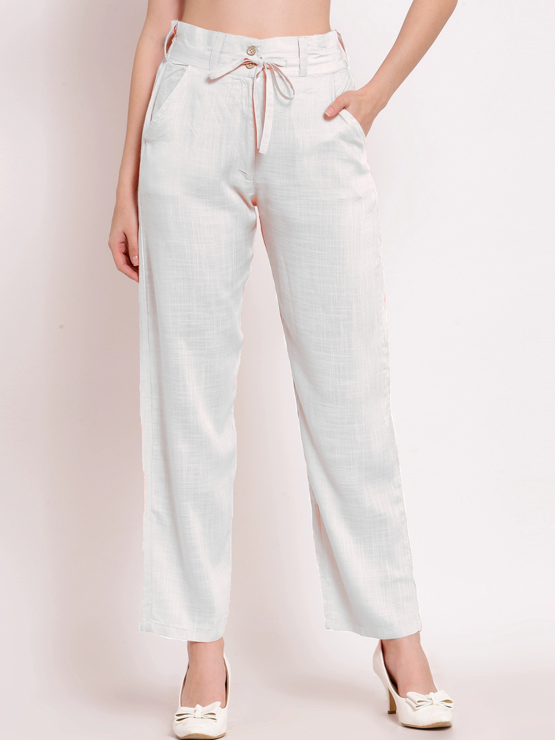 

PATRORNA Women Smart Fit Parallel Trousers, White