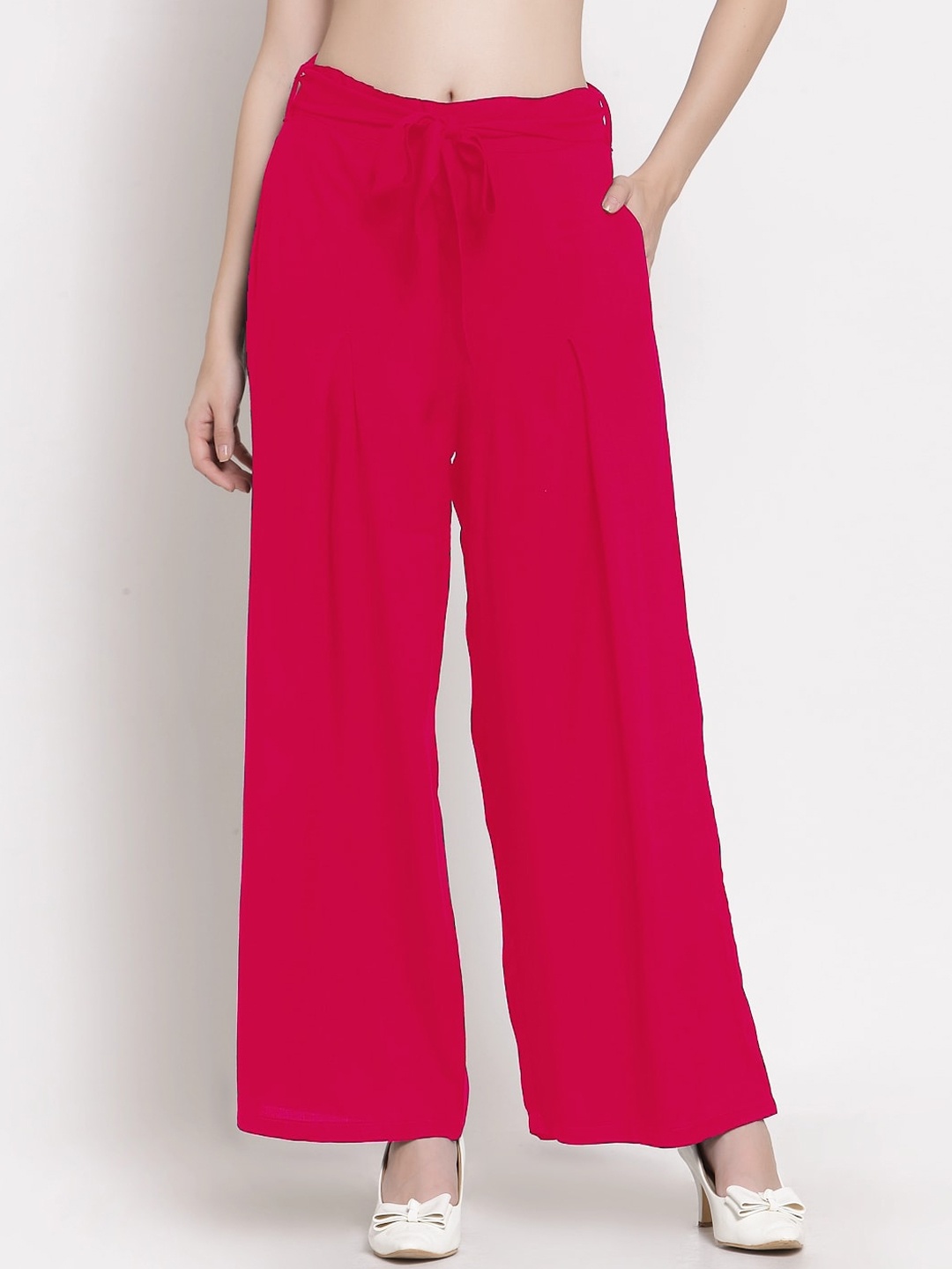 

PATRORNA Women Smart Loose Fit Cotton Trousers, Pink