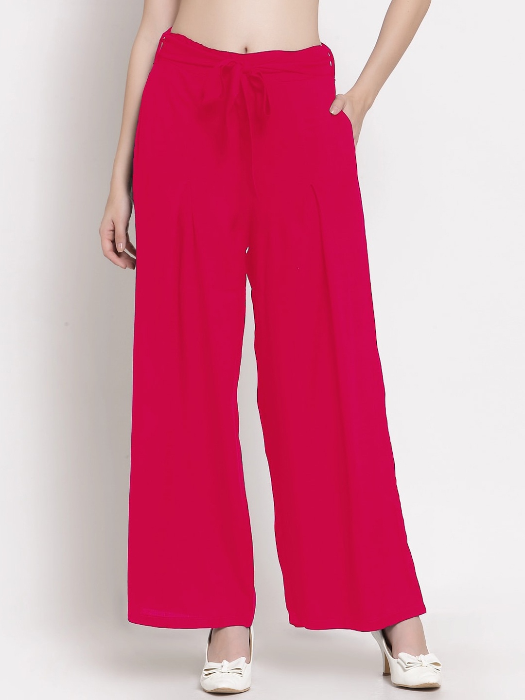 

PATRORNA Women Smart Loose Fit Parallel Trousers, Pink