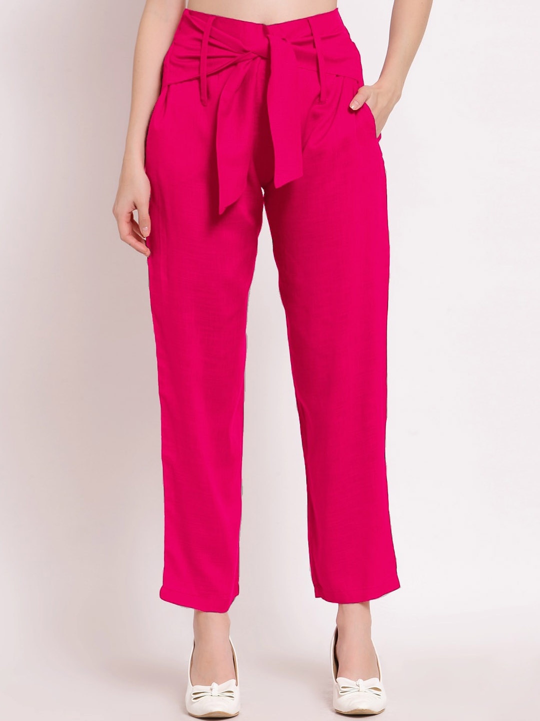 

PATRORNA Women Smart Pleated Trousers, Pink