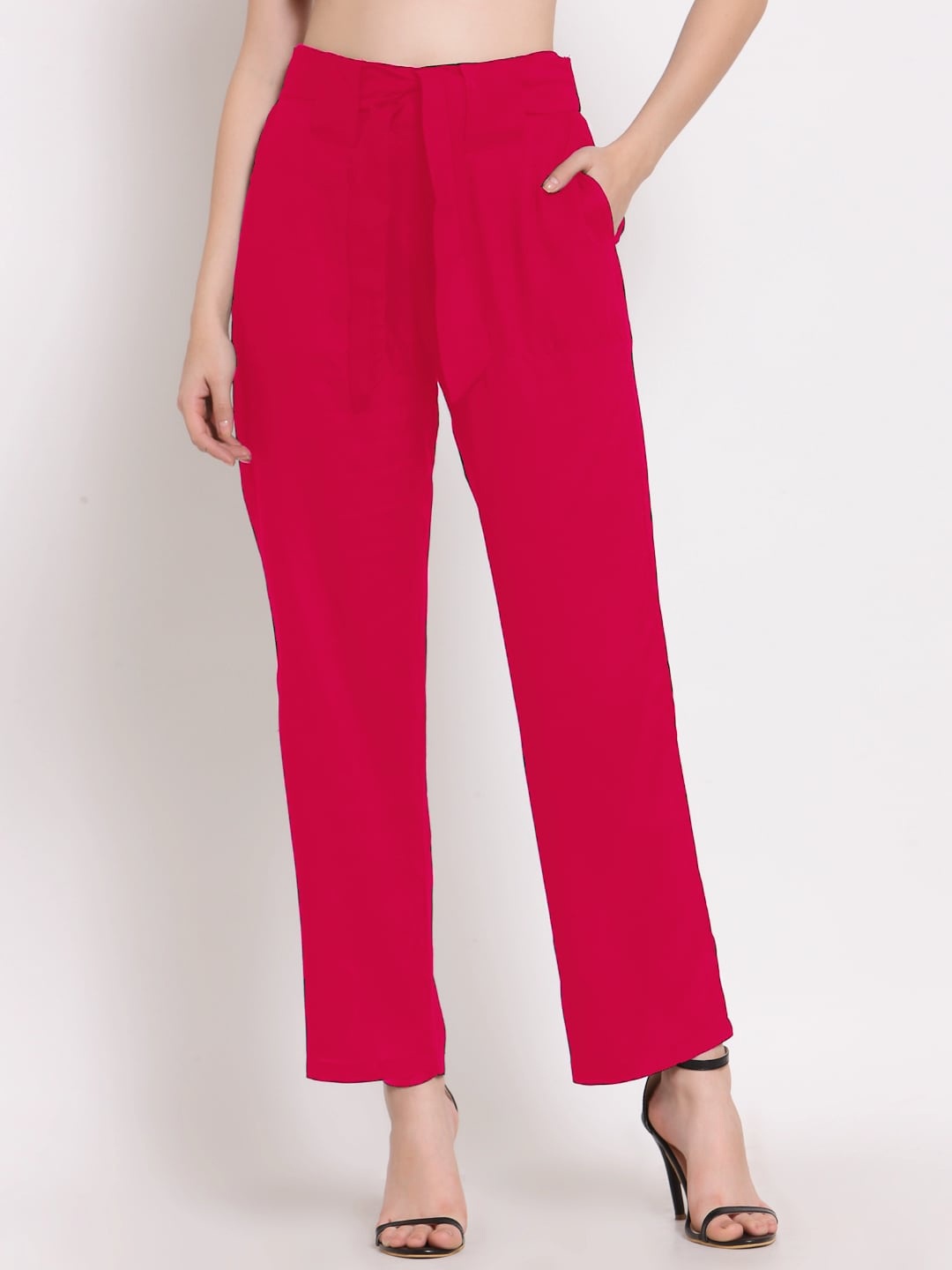 

PATRORNA Women Smart Straight Fit Parallel Trousers, Pink