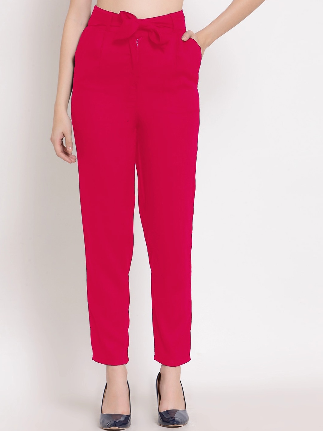 

PATRORNA Women Smart Slim Fit Cigarette Trousers, Pink