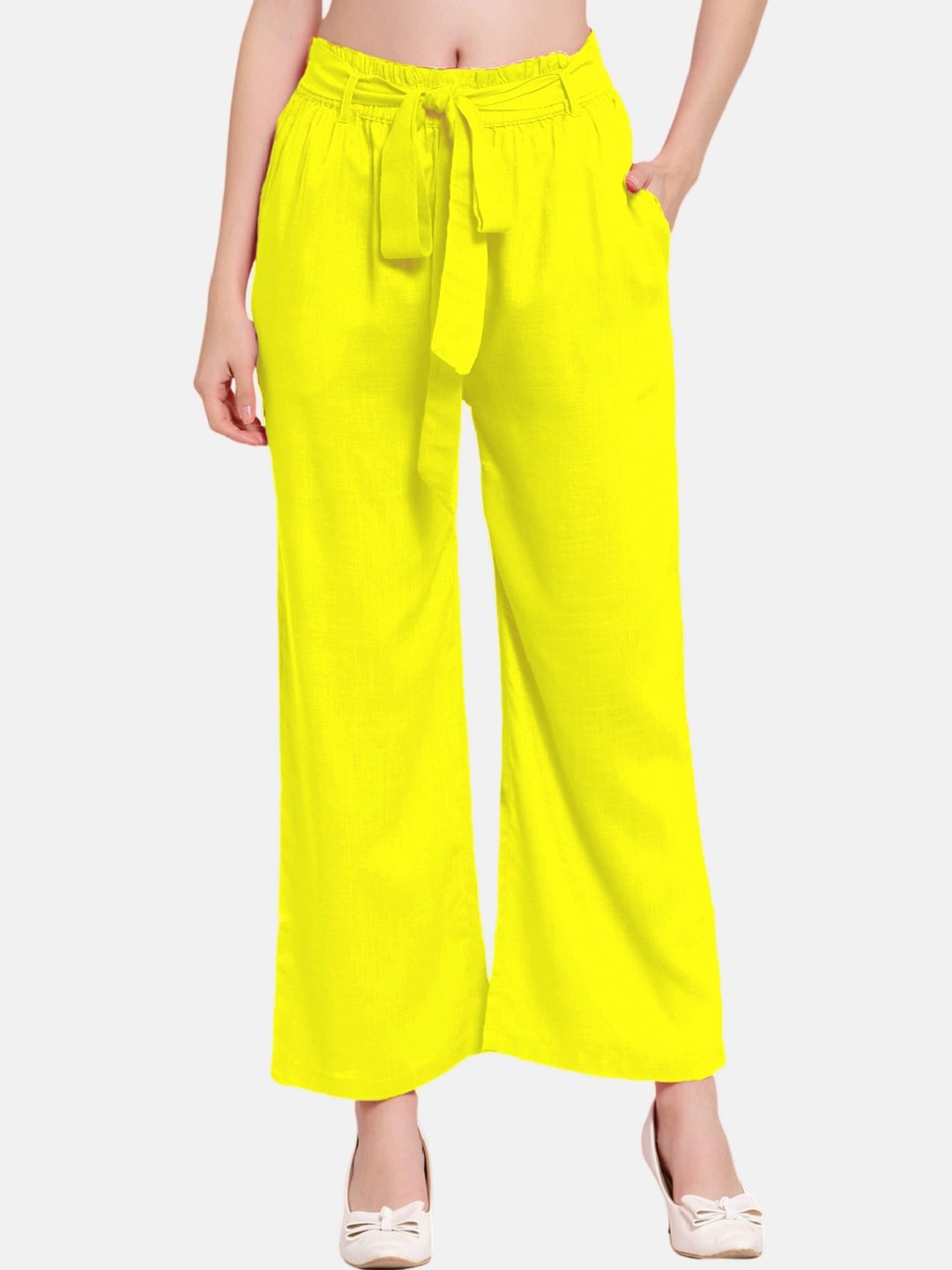 

PATRORNA Women Smart Loose Fit Pleated Trousers, Yellow