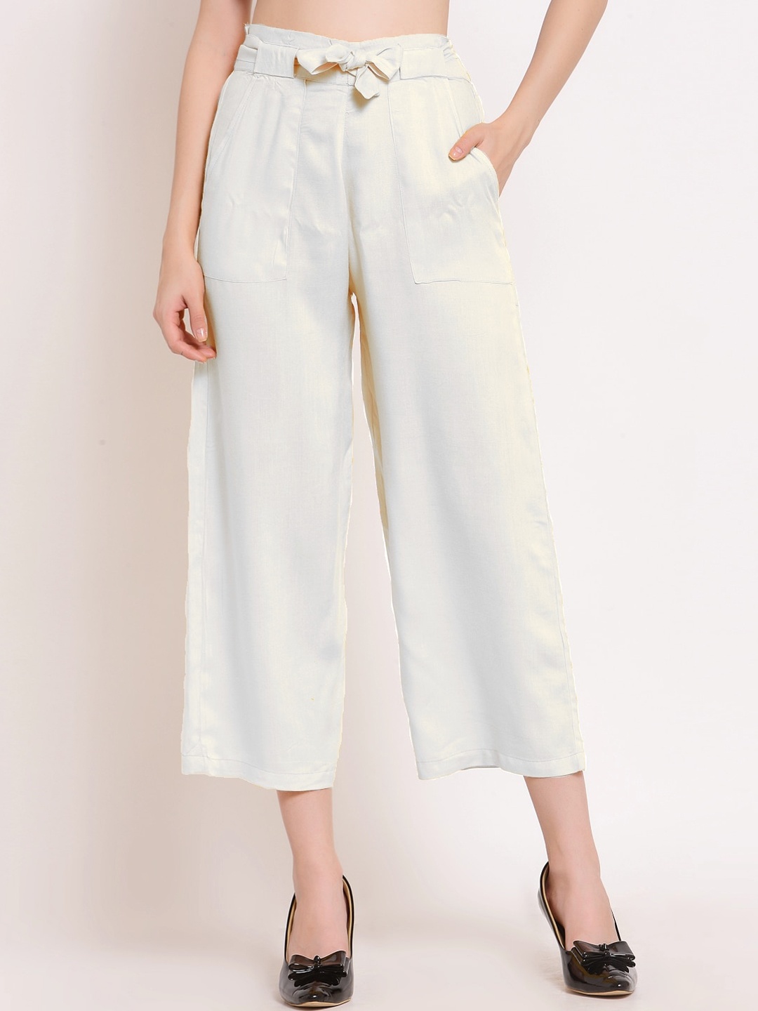 

PATRORNA Women Smart Regular Fit Cotton Culottes Trousers, White