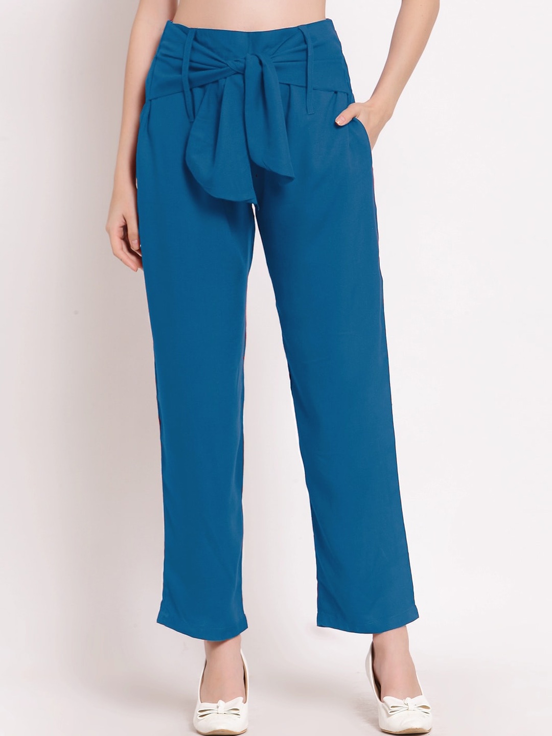

PATRORNA Women Smart Pleated Parallel Trousers, Blue