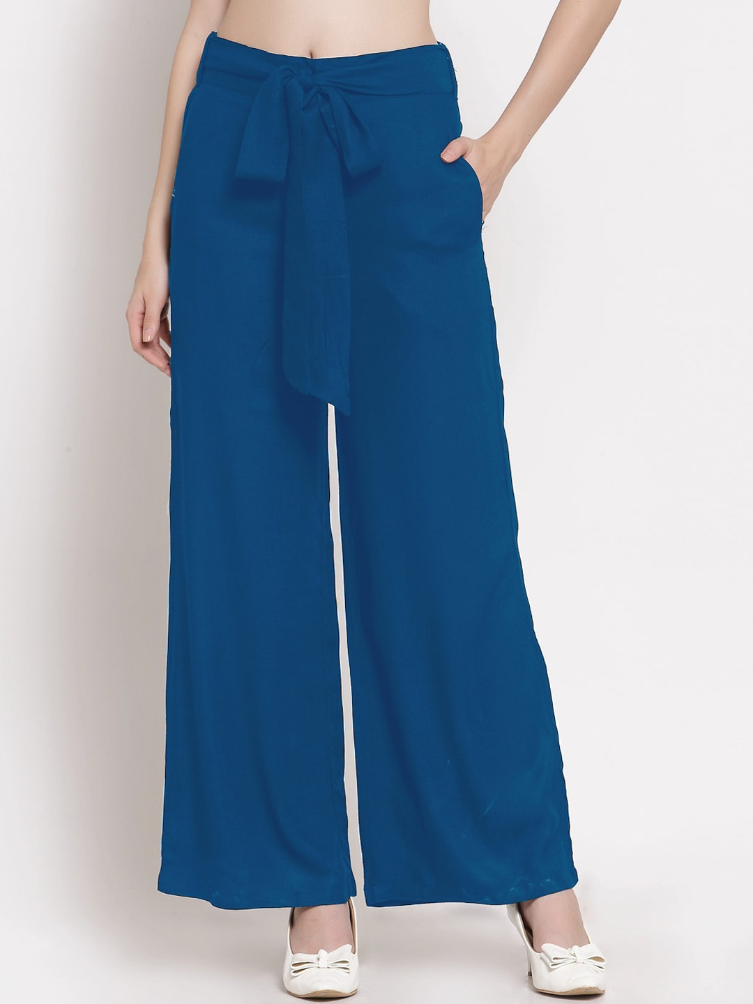 

PATRORNA Women Smart Loose Fit Parallel Trousers, Blue