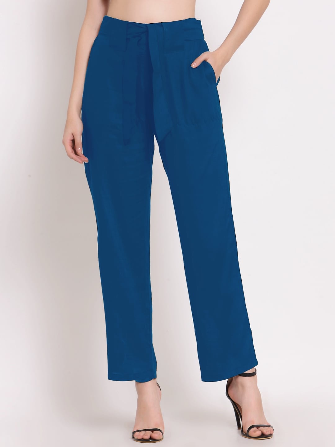 

PATRORNA Women Smart Straight Fit Parallel Trousers, Blue