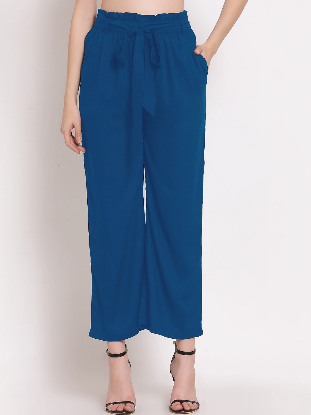 

PATRORNA Women Smart Loose Fit Parallel Trousers, Blue