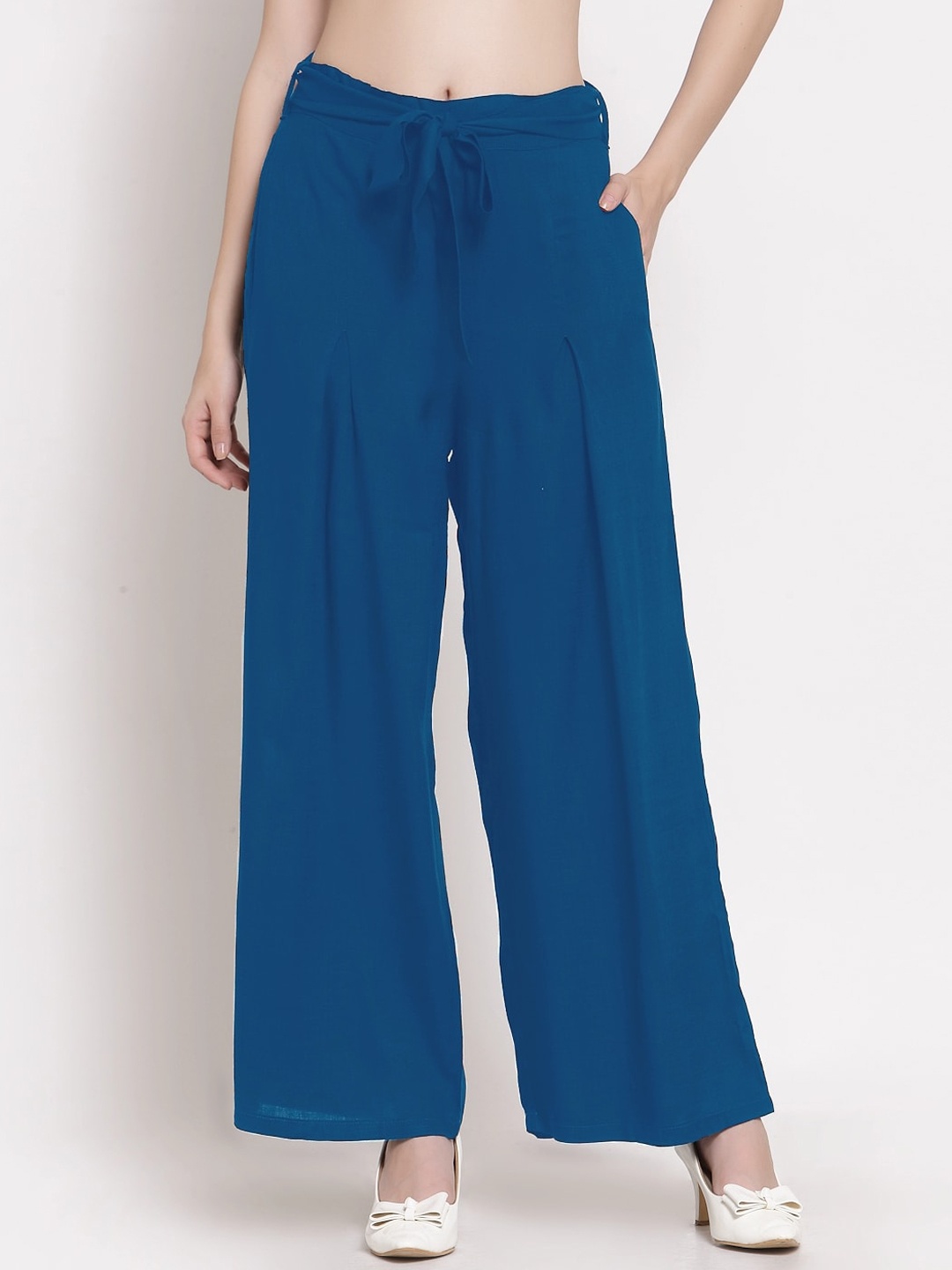 

PATRORNA Women Smart Loose Fit Parallel Trousers, Blue