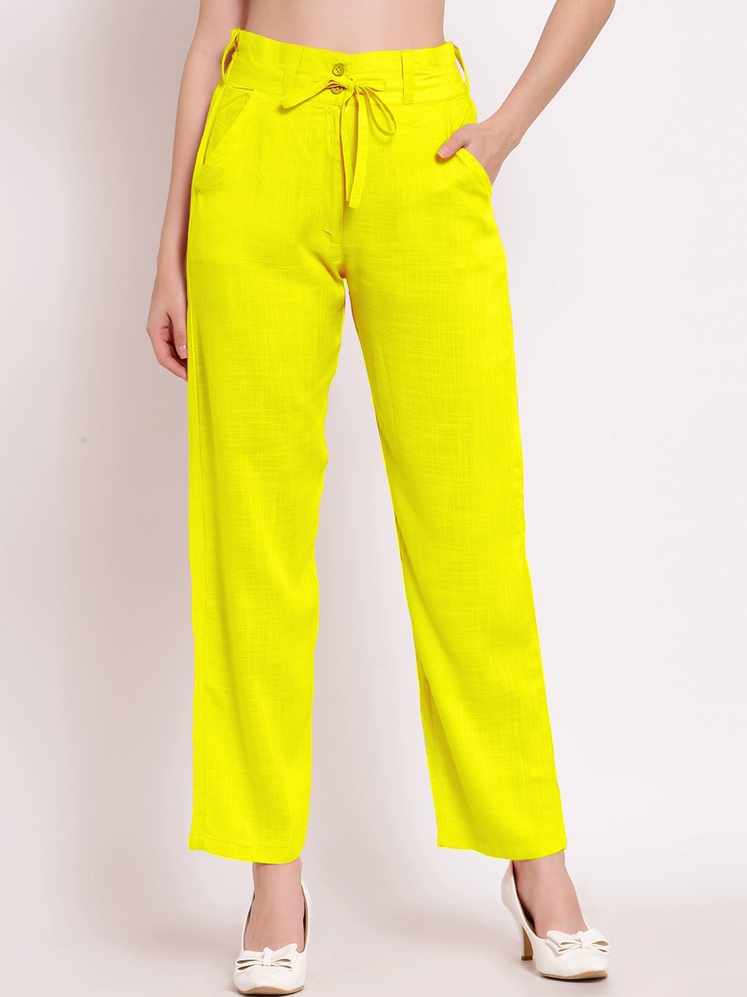 

PATRORNA Women Smart Fit Mid-Rise Regular Trousers, Yellow