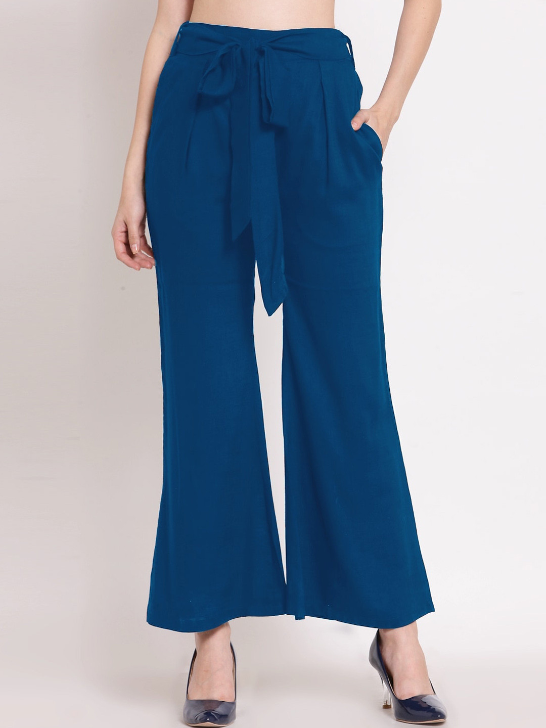 

PATRORNA Women Smart Tapered Fit Parallel Trousers, Blue