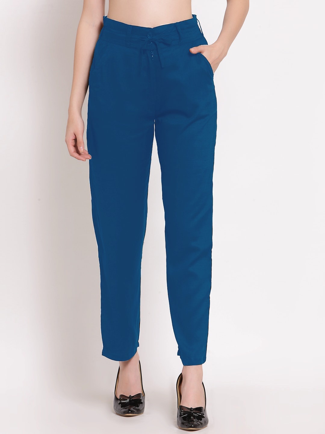 

PATRORNA Women Smart Mid Rise Trousers, Blue