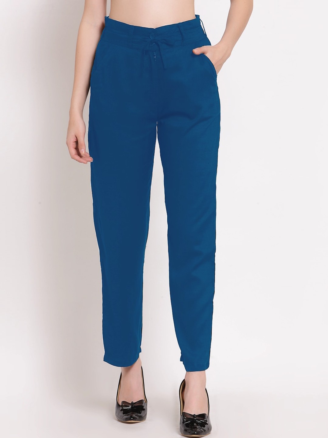 

PATRORNA Women Mid-Rise Smart Fit Trousers, Blue