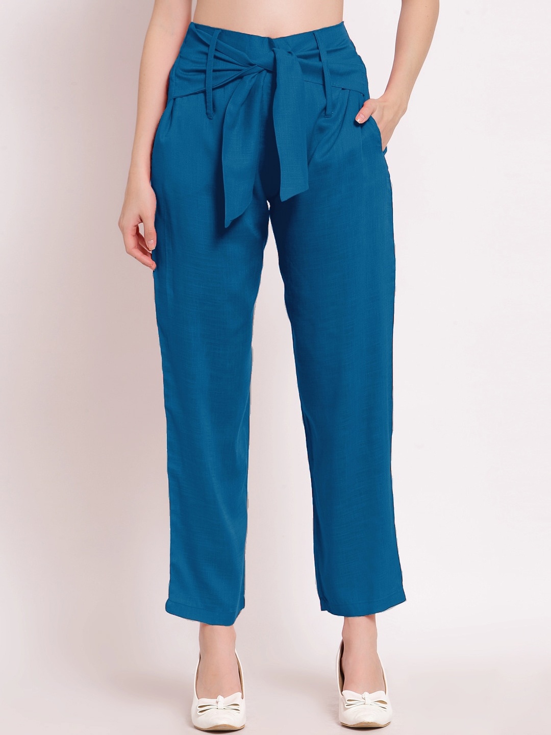 

PATRORNA Women Smart Mid-Rise Peg Trousers, Blue