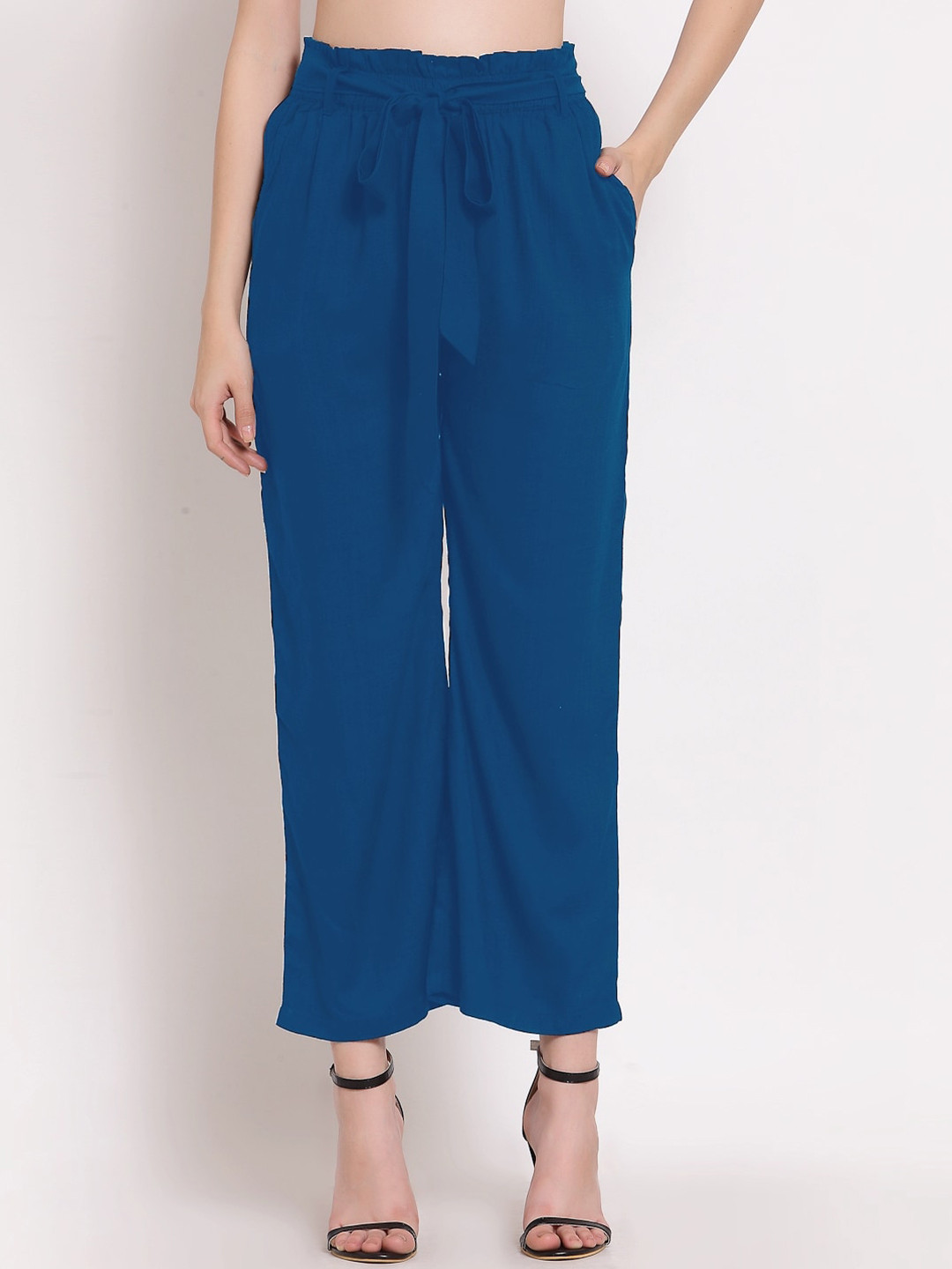 

PATRORNA Women Smart Loose Fit Pleated Parallel Trousers, Blue