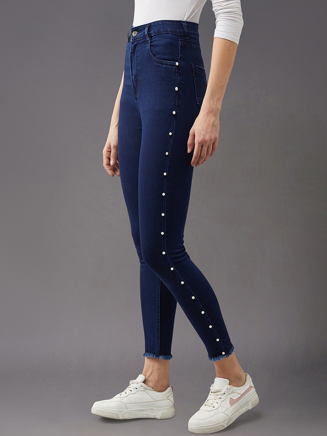 

Miss Chase Women Navy Blue High-Rise Clean Look Embellished Skinny Fit Stretchable Jeans