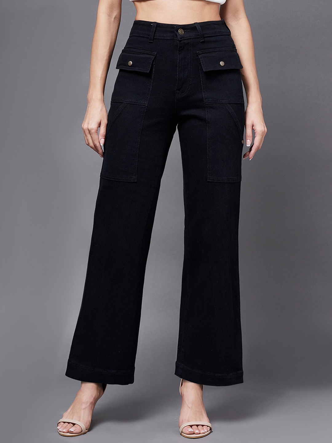 

Miss Chase Women Black High-Rise Clean Look Flared Stretchable Jeans