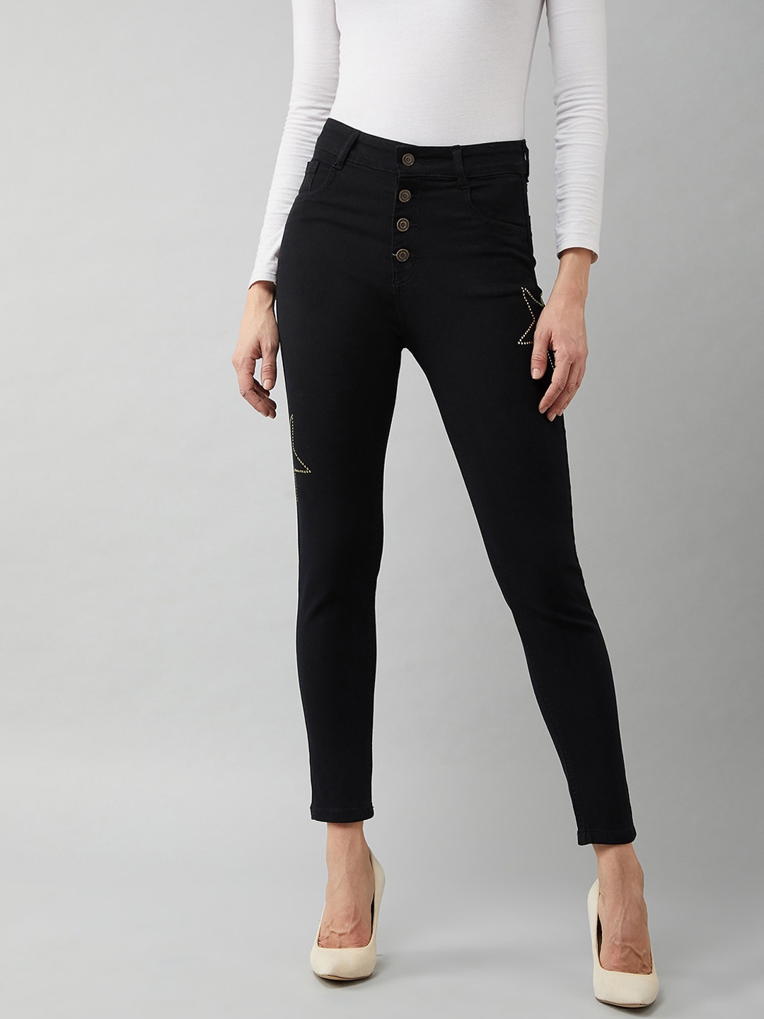 

Miss Chase Women Black High-Rise Clean Look Skinny Fit Stretchable Cropped Jeans
