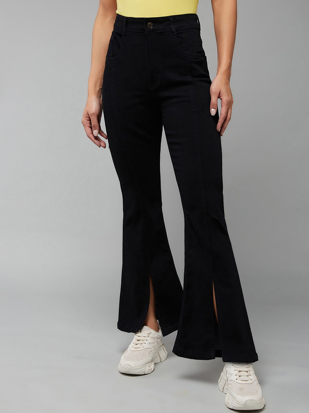 

Miss Chase Women Bootcut High-Rise Clean Look Stretchable Jeans, Black