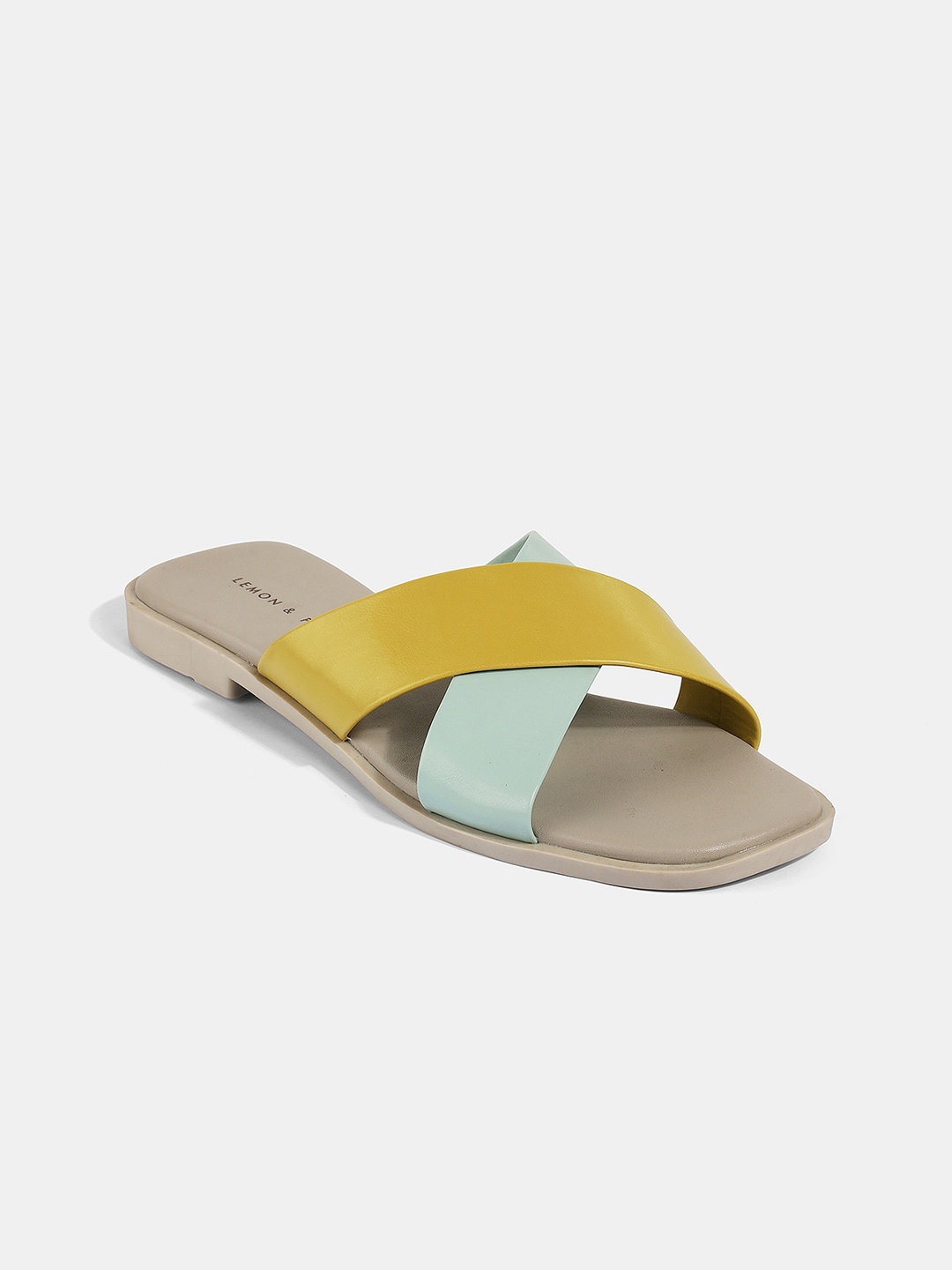 

LEMON & PEPPER Colourblocked Open Toe Flats, Yellow