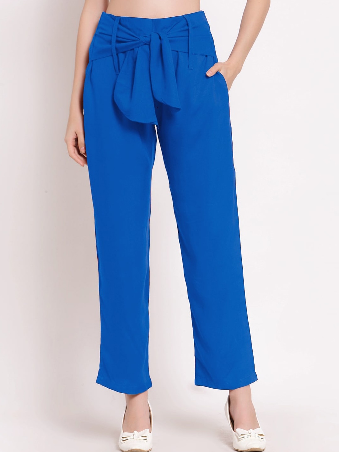 

PATRORNA Women Smart Regular Trousers, Blue