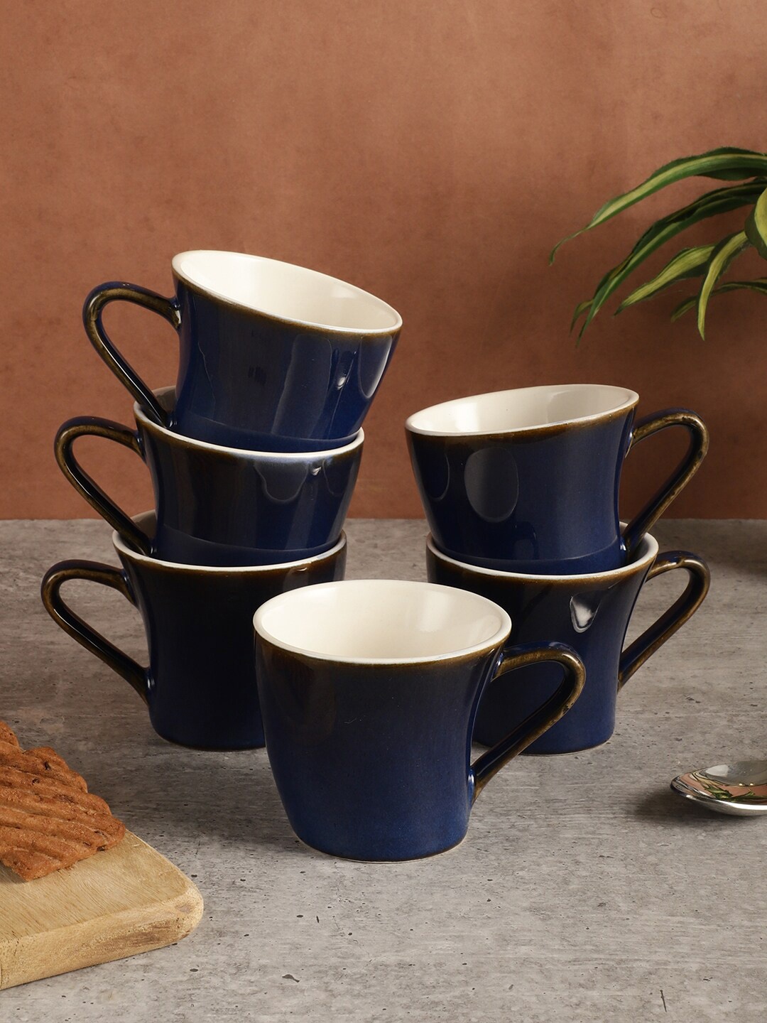 

MIAH Decor Blue 6 Pieces Ceramic Glossy Mugs-190ml Each