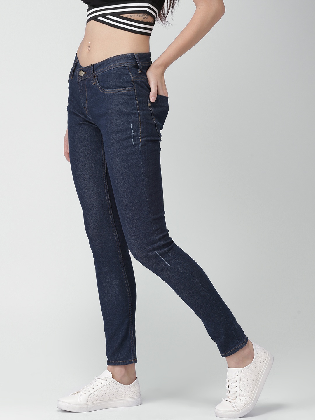 

Mast & Harbour Women Blue Skinny Fit Mid-Rise Low Distress Stretchable Jeans