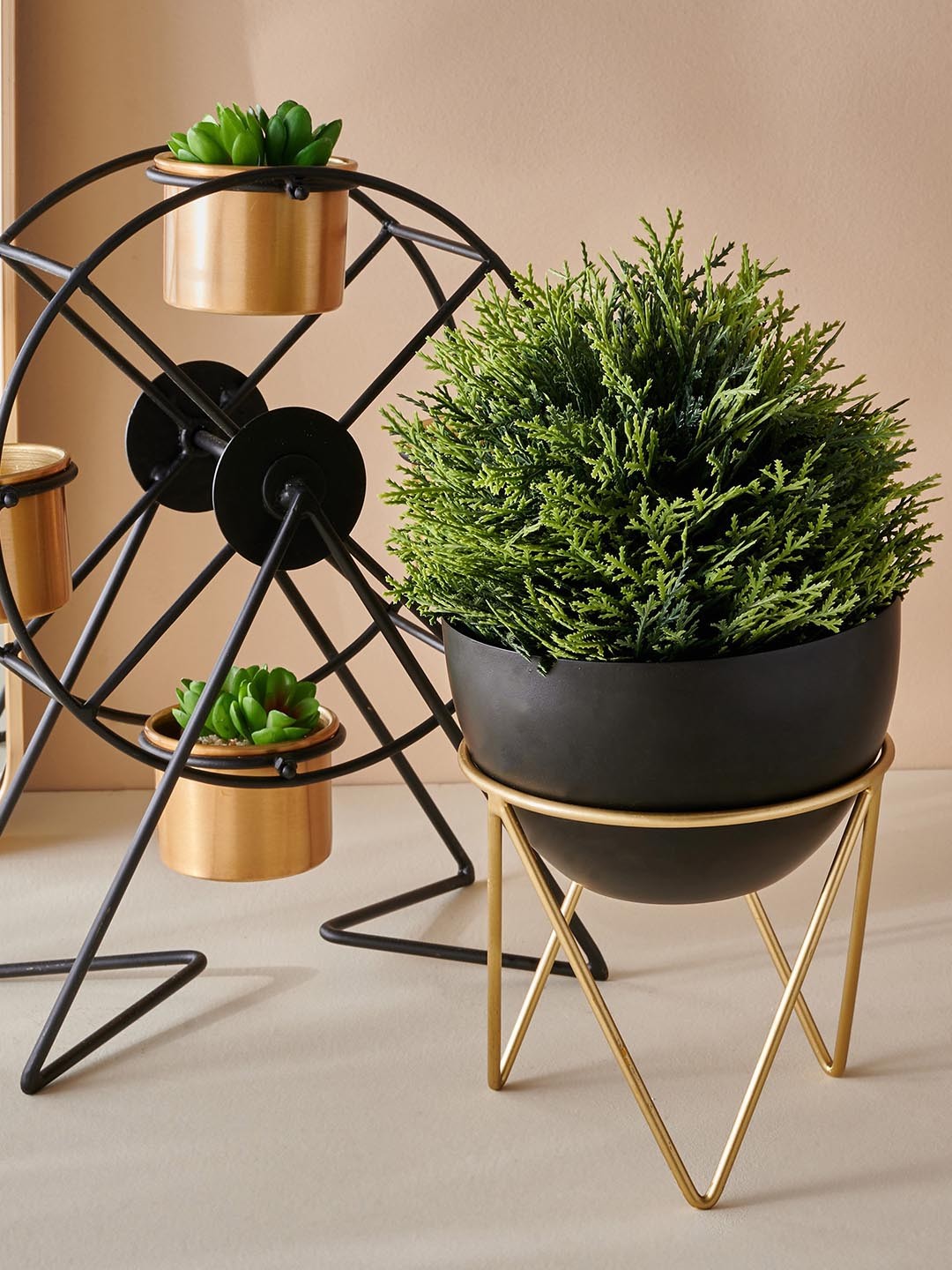 

Home Centre Gloria Black & Golden Metal Bowl Planter With Stand