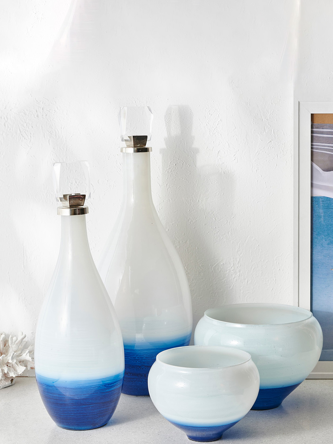 

Home Centre Splendid Santorini Andean White & Blue Ombre Decorative Glass Bowl