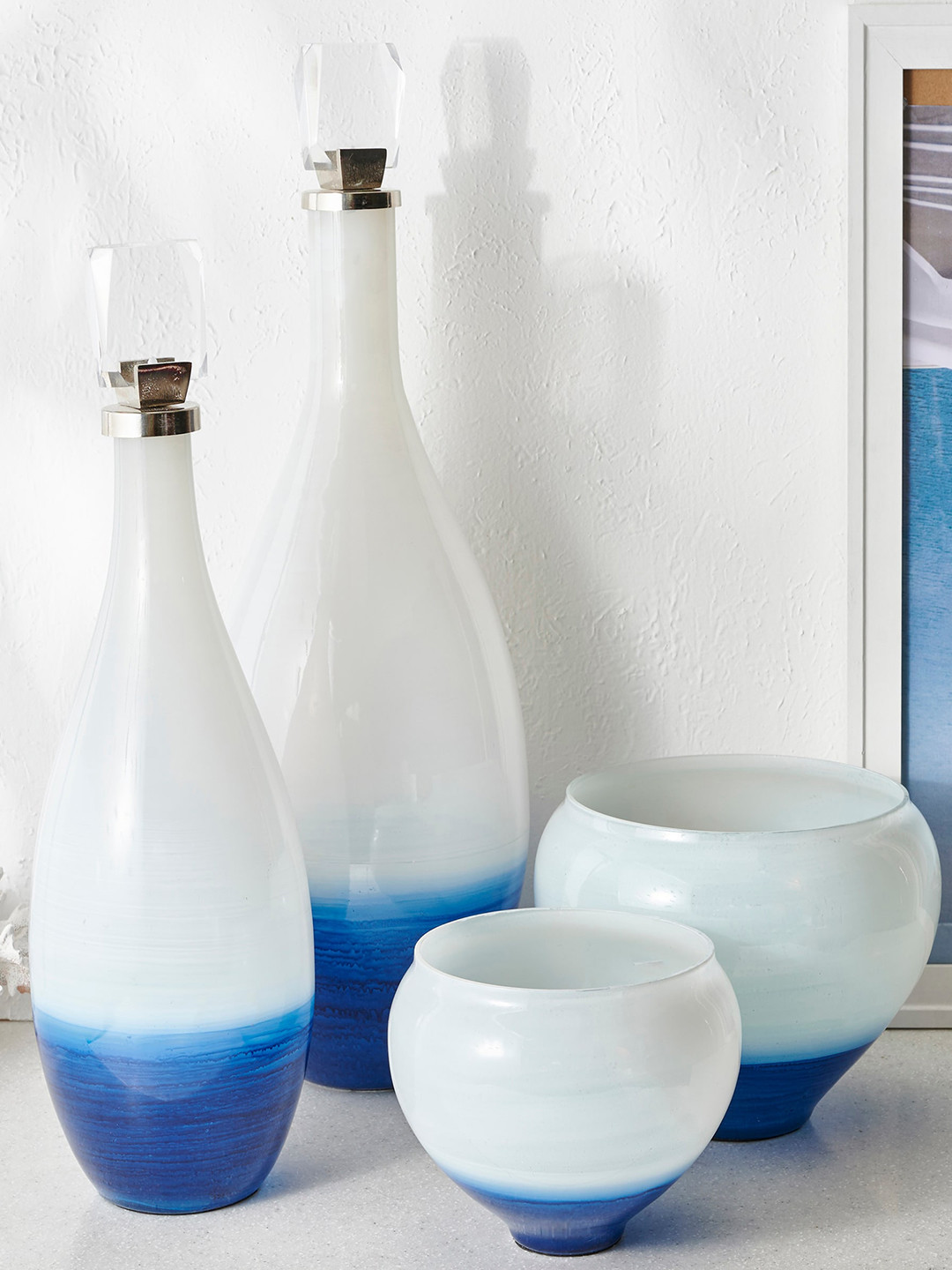 

Home Centre White & Blue Glass Decorative Bowl