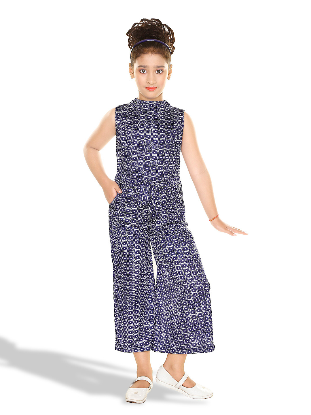 

BAESD Girls High Neck Printed Basic Jumpsuit, Navy blue
